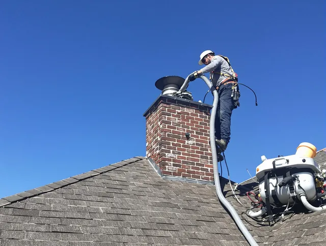 Dedicated Willimantic Chimney Sweep team member cleaning a chimney in Willimantic, CT
