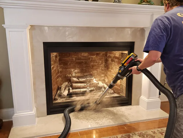 Fireplace cleaning performed by Willimantic Chimney Sweep in Willimantic, CT