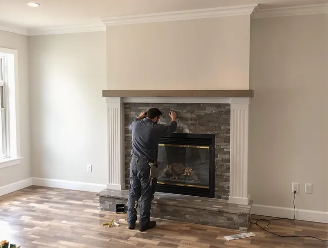 Willimantic Chimney Sweep finishing a custom fireplace install in Willimantic, CT